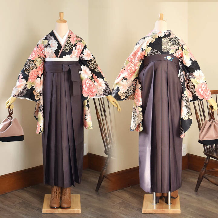 袴 セット 卒業式 女性 4点セット「二尺袖+刺繍袴+袴下帯+襦袢」卒業式 女性 レディース お仕立て上がり 袴セット 二尺袖着物セット 着物(メール便不可)の画像