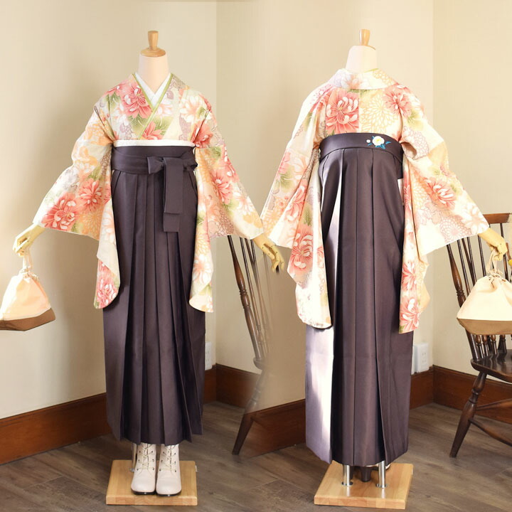 袴 セット 卒業式 女性 4点セット「二尺袖+刺繍袴+袴下帯+襦袢」卒業式 女性 レディース お仕立て上がり 袴セット 二尺袖着物セット 着物(メール便不可)の画像