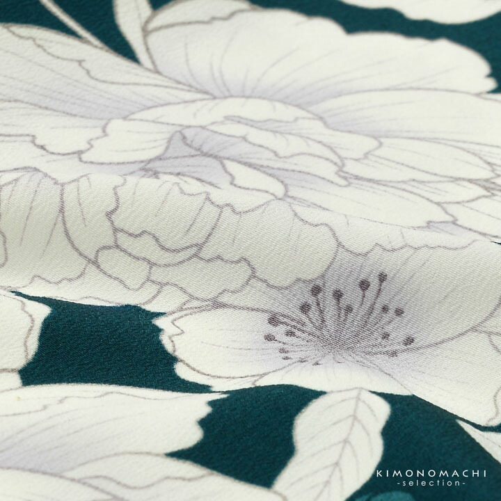 袴 セット 卒業式 女性 4点セット「二尺袖：牡丹に桜 深青緑+刺繍袴：アイスグレー+袴下帯：シルバーグレー+襦袢」卒業式 レディース (メール便不可)の画像