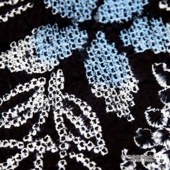 絞り浴衣反物 花しぼり「古都三浦 黒地、赤×青」有松絞り 女性浴衣 レディース浴衣 絞り浴衣 綿浴衣 未仕立て【メール便不可】