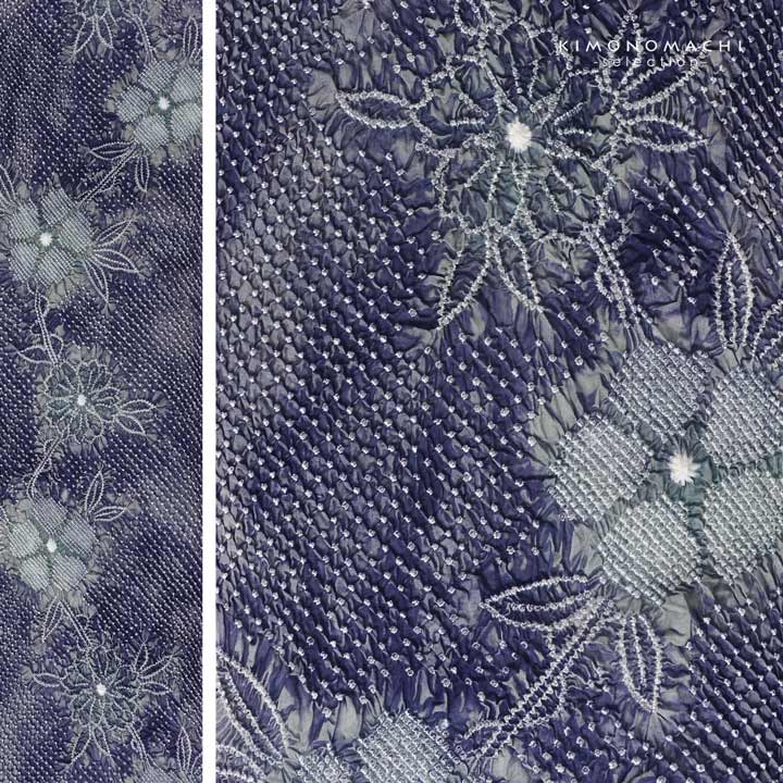 絞り浴衣反物 花しぼり「薫風 深縹×灰色」有松絞り 女性浴衣 レディース浴衣 絞り浴衣 綿浴衣 未仕立て【メール便不可】