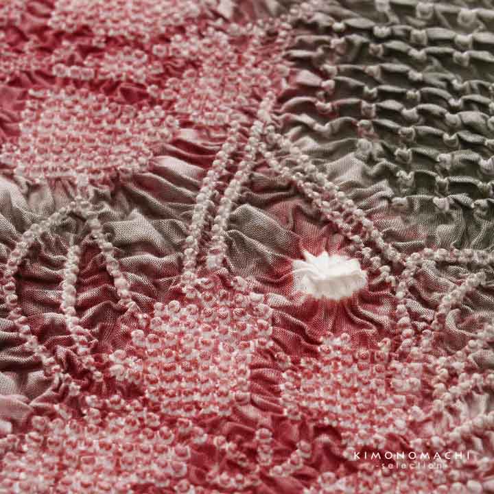 絞り浴衣反物 花しぼり「薫風 利休色×赤」有松絞り 女性浴衣 レディース浴衣 絞り浴衣 綿浴衣 未仕立て【メール便不可】