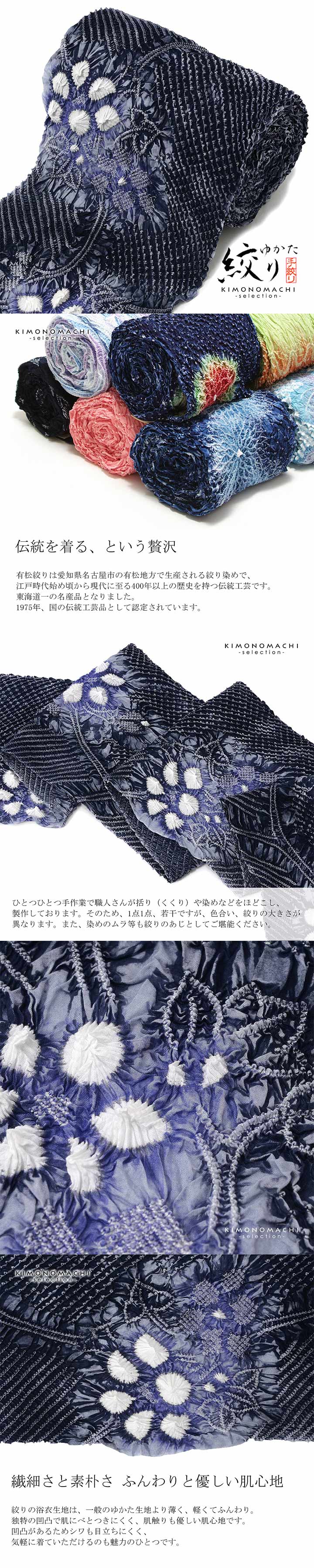 絞り浴衣反物「スプリット 藍鉄色」有松絞り 女性浴衣 レディース浴衣 絞り浴衣 綿浴衣 未仕立て【メール便不可】