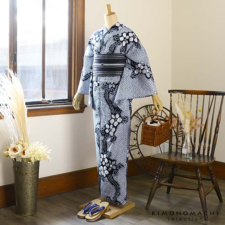 お仕立て上がり絞り浴衣単品「有松三浦、日日草 濃紺」有松絞り 女性浴衣単品 レディース浴衣単品 綿 お仕立て上がり浴衣 yukata(メール便不可)の画像