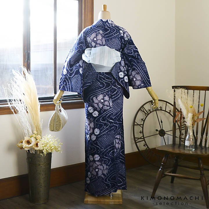 【絞り浴衣】花模様 青紺 普段着にも＊木綿 夏着物 祭りやお稽古着に5UA9 楽天市場】浴衣反物 手しぼり 菊花模様 お仕立て可 濃紺 木綿