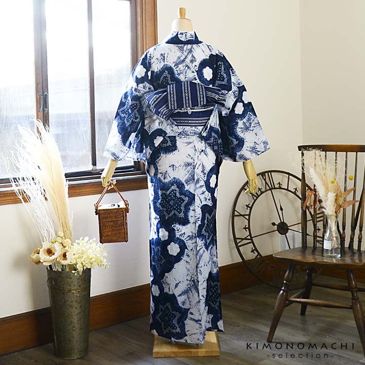 浴衣 単品 女性用 本場 有松 絞り 綿100％ 黒色 NO41916 お仕立て上がり絞り浴衣単品「麻の葉大 黒」有松絞り 女性浴衣