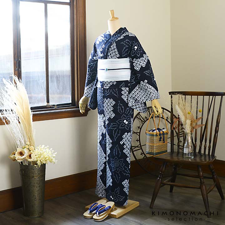 お仕立て上がり絞り浴衣単品「星花 濃紺（鬼灯）」有松絞り 女性浴衣