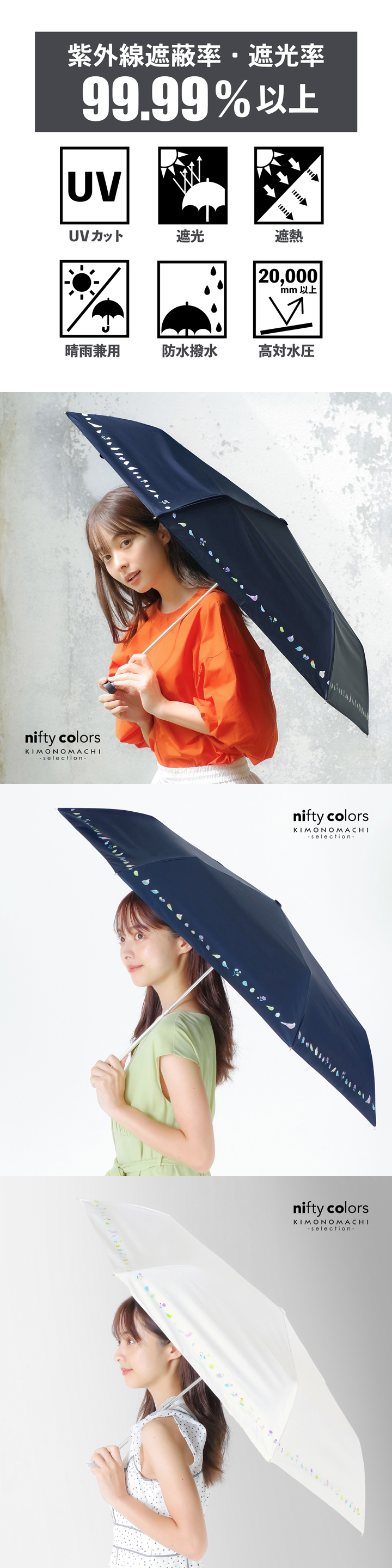 日傘 晴雨兼用「nifty colors 遮光ことりたちミニ55 オフホワイト