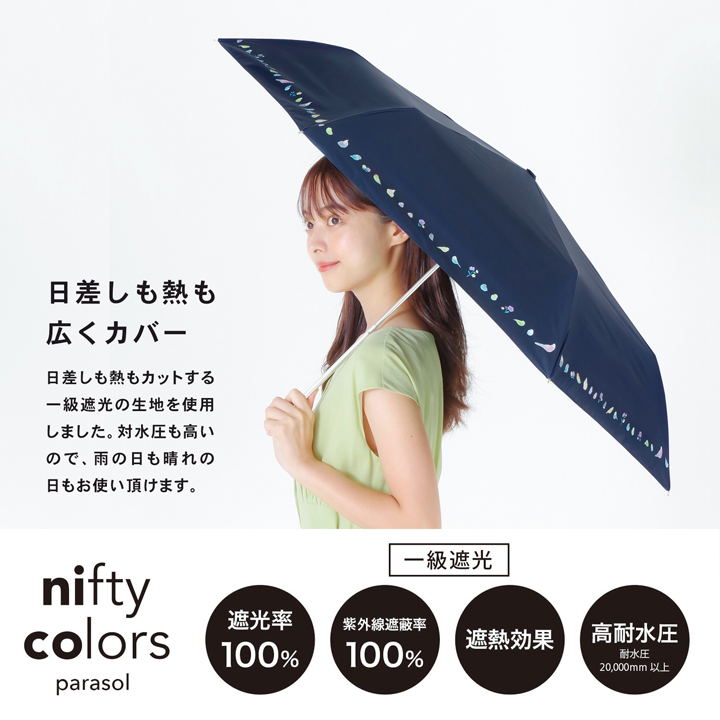 日傘 晴雨兼用「nifty colors 遮光ことりたちミニ55 オフホワイト