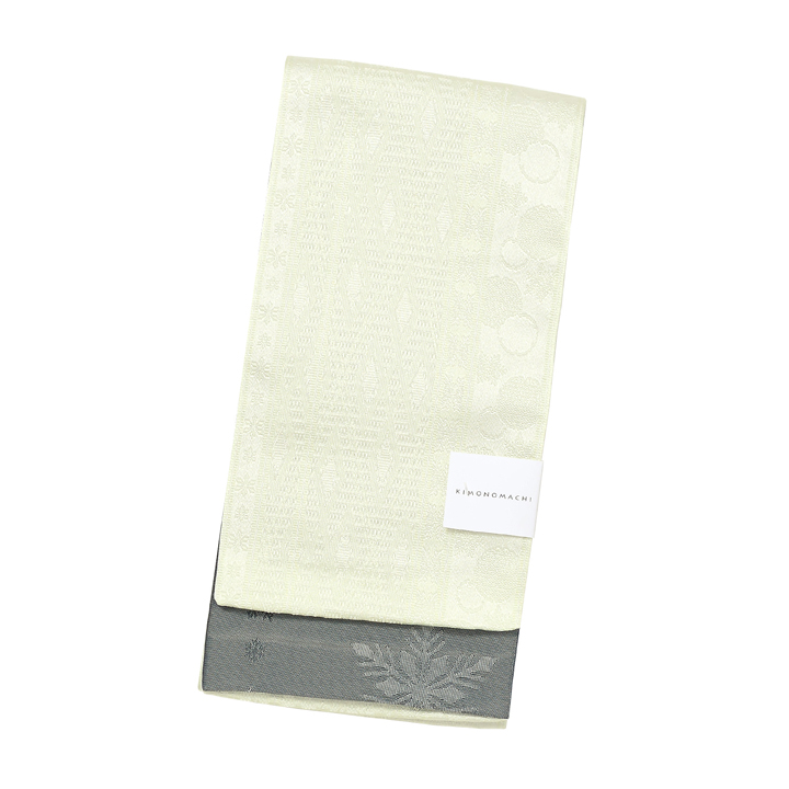 浴衣 帯 半幅帯 単品「雪と菱格子 白磁」大人 小袋帯 レディース 女性用 浴衣帯 半巾帯 半幅帯単品 京都きもの町オリジナル KIMONOMACHI【メール便不可】