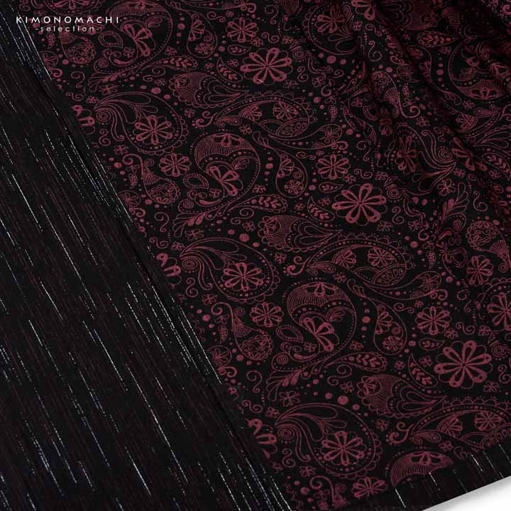 浴衣 両面染め メンズ 男性用浴衣 単品「studio by Durban：黒地、赤紫 縞×ペイズリー」M/L/LL サイズ お仕立て上がり浴衣 プレタ 花火大会 夏祭り フェス 男性用 男性浴衣 メンズ浴衣 ゆかた men's yukata【メール便不可】