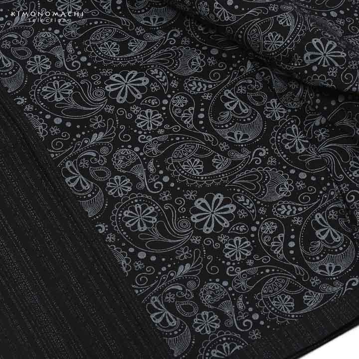 浴衣 両面染め メンズ 男性用浴衣 単品「studio by Durban：黒地、グレー 滝縞×ペイズリー」M/L/LL サイズ お仕立て上がり浴衣 プレタ 花火大会 夏祭り フェス 男性用 男性浴衣 メンズ浴衣 ゆかた men's yukata【メール便不可】