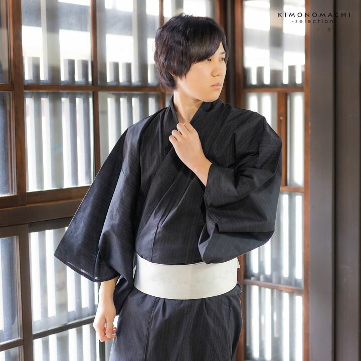 浴衣 両面染め メンズ 男性用浴衣 単品「studio by Durban：黒地、グレー 滝縞×ペイズリー」M/L/LL サイズ お仕立て上がり浴衣 プレタ 花火大会 夏祭り フェス 男性用 男性浴衣 メンズ浴衣 ゆかた men's yukata【メール便不可】