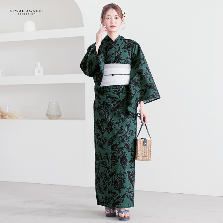 浴衣 レディース 女性浴衣 単品「シンプルライフ：ディープグリーン