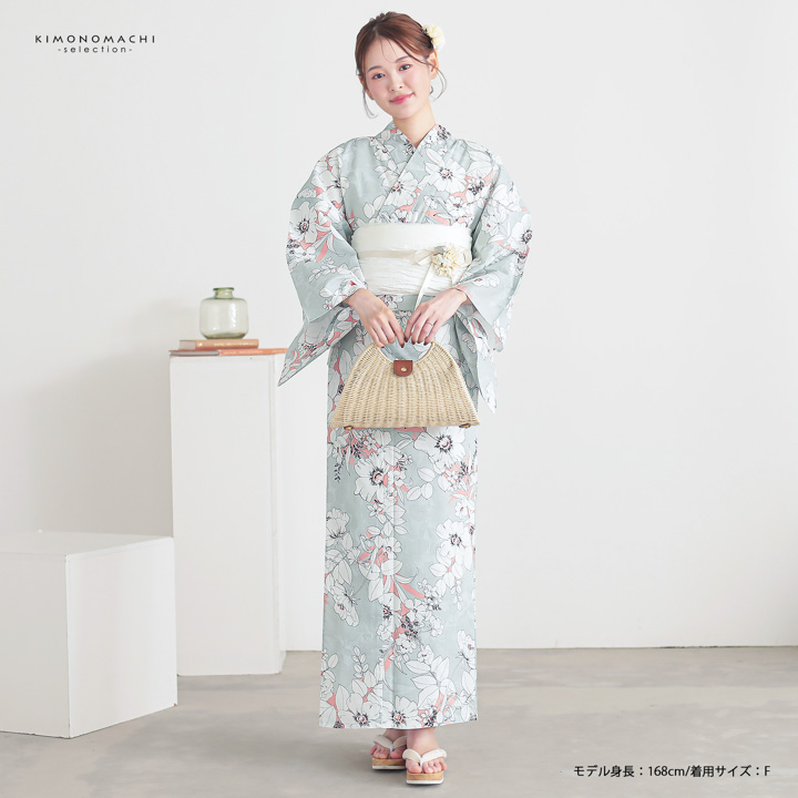 浴衣 レディース 女性浴衣 単品「シンプルライフ：ペールミント×ピンク