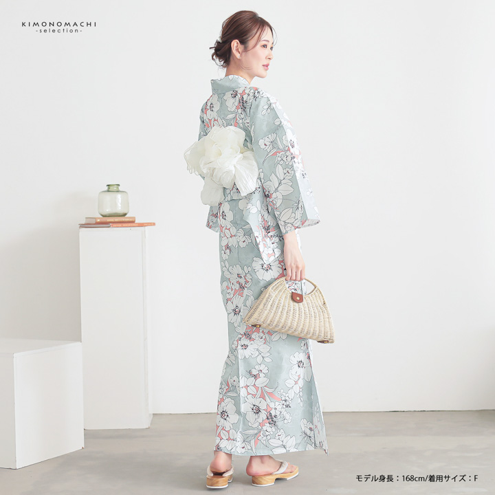 浴衣 レディース 女性浴衣 単品「シンプルライフ：ペールミント×ピンク