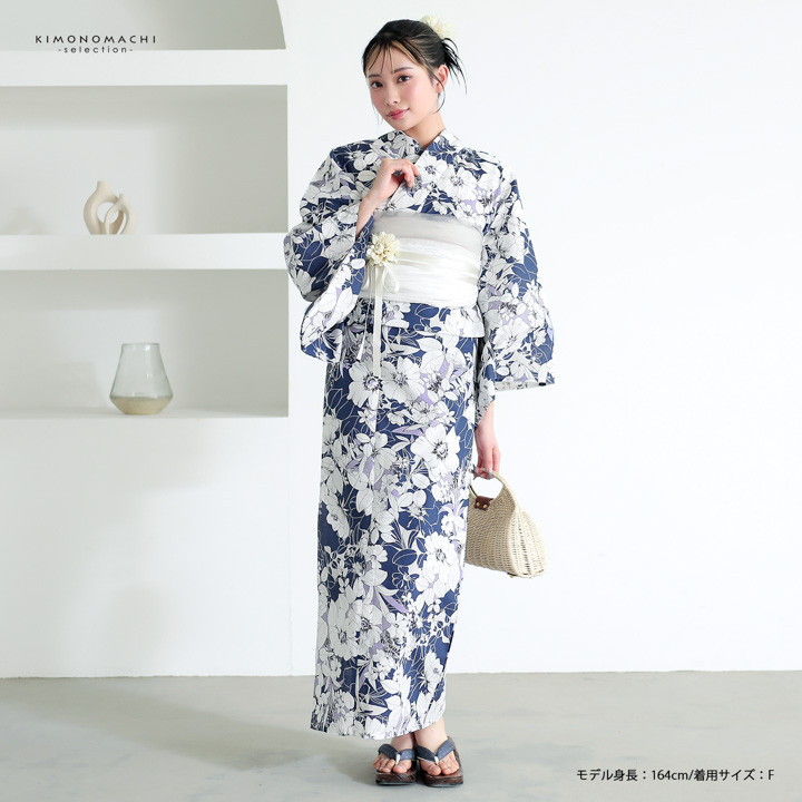 浴衣 レディース 女性浴衣 単品「シンプルライフ：ダックブルー