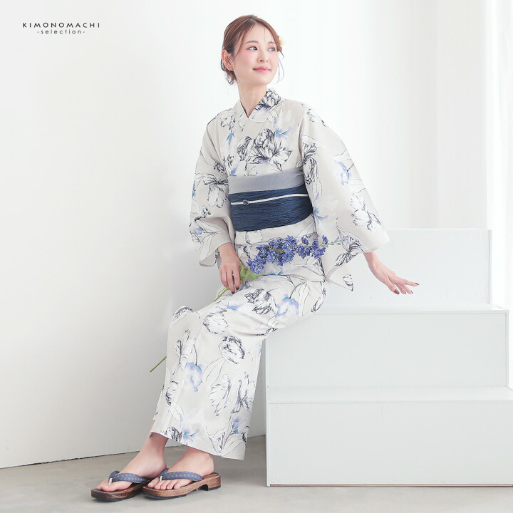 浴衣 レディース 女性浴衣 単品「シンプルライフ：ライトグレー チューリップ」Fサイズ 綿浴衣 プレタ浴衣 お仕立て上がり浴衣 ブランド浴衣 大人浴衣 女性用 女性浴衣 ゆかた【メール便不可】