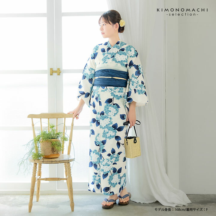 浴衣 レディース 女性浴衣 単品「スイートリリー:アイボリー 紫陽花」Fサイズ 綿浴衣 プレタ浴衣 お仕立て上がり浴衣 ブランド浴衣 大人浴衣 女性用 女性浴衣 ゆかた【メール便不可】