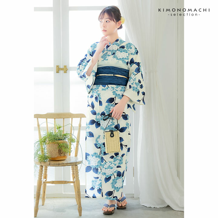 浴衣 レディース 女性浴衣 単品「スイートリリー:アイボリー 紫陽花」Fサイズ 綿浴衣 プレタ浴衣 お仕立て上がり浴衣 ブランド浴衣 大人浴衣 女性用 女性浴衣 ゆかた【メール便不可】
