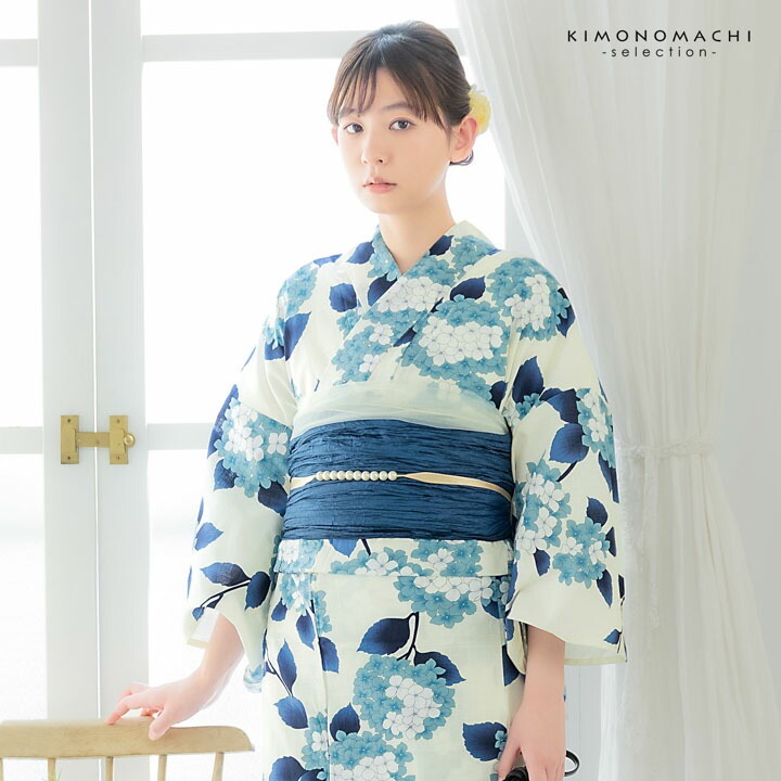 浴衣 レディース 女性浴衣 単品「スイートリリー:アイボリー 紫陽花」Fサイズ 綿浴衣 プレタ浴衣 お仕立て上がり浴衣 ブランド浴衣 大人浴衣 女性用 女性浴衣 ゆかた【メール便不可】