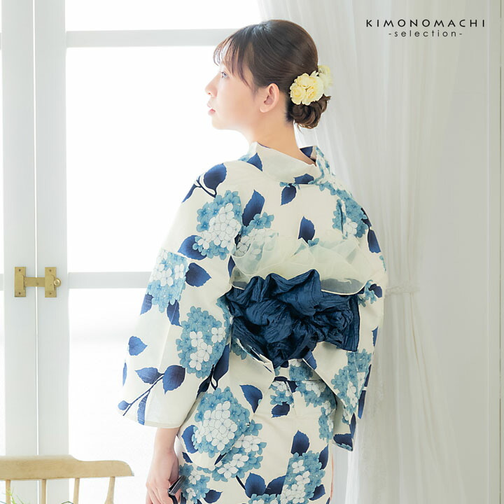 浴衣 レディース 女性浴衣 単品「スイートリリー:アイボリー 紫陽花」Fサイズ 綿浴衣 プレタ浴衣 お仕立て上がり浴衣 ブランド浴衣 大人浴衣 女性用 女性浴衣 ゆかた【メール便不可】