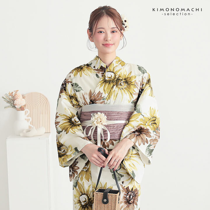 浴衣 レディース 女性浴衣 単品「スイートリリー：イエローブラウン ひまわり」Fサイズ 綿浴衣 プレタ浴衣 お仕立て上がり浴衣 ブランド浴衣 (メール便不可) | ブランド登録なし | 06