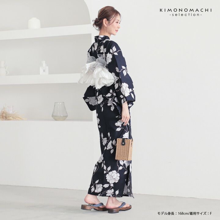 浴衣 レディース 女性浴衣 単品「スイートリリー:墨紺 芍薬」Fサイズ 綿浴衣 プレタ浴衣 お仕立て上がり浴衣 ブランド浴衣 大人浴衣 女性用 女性浴衣 ゆかた【メール便不可】