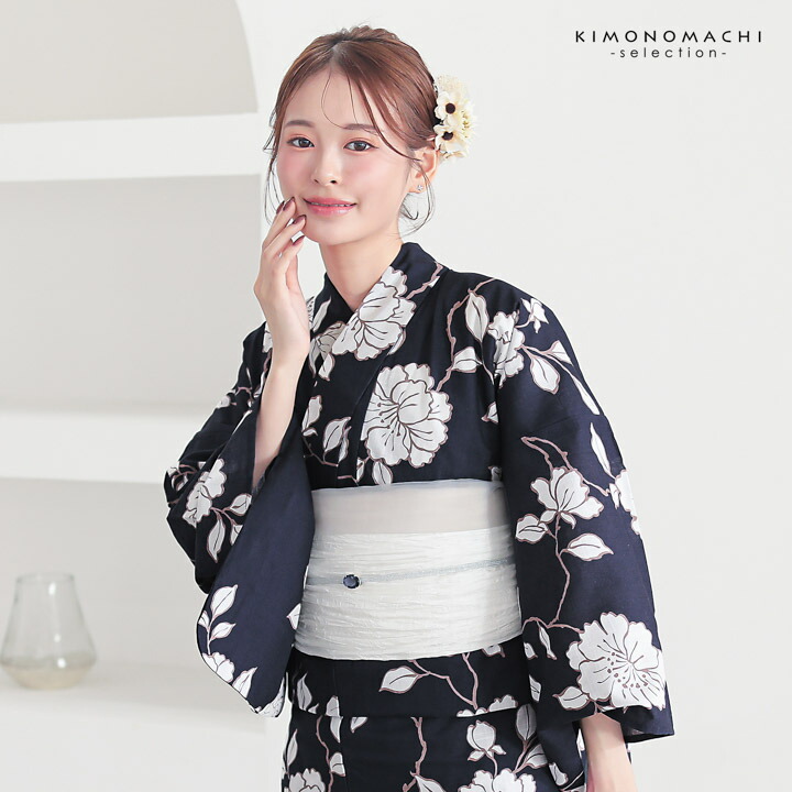 浴衣 レディース 女性浴衣 単品「スイートリリー:墨紺 芍薬」Fサイズ 綿浴衣 プレタ浴衣 お仕立て上がり浴衣 ブランド浴衣 大人浴衣 女性用 女性浴衣 ゆかた【メール便不可】