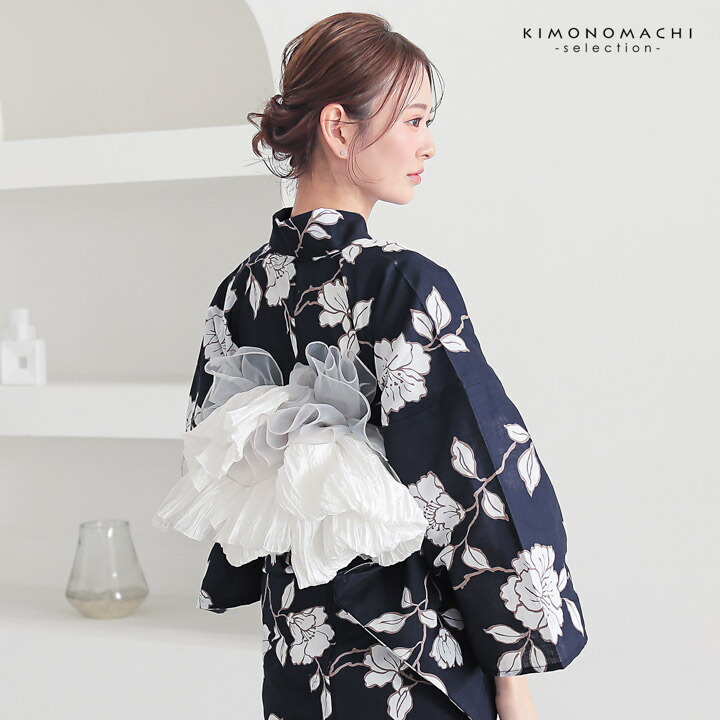 浴衣 レディース 女性浴衣 単品「スイートリリー:墨紺 芍薬」Fサイズ 綿浴衣 プレタ浴衣 お仕立て上がり浴衣 ブランド浴衣 大人浴衣 女性用 女性浴衣 ゆかた【メール便不可】