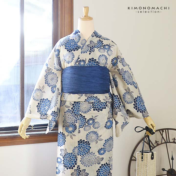 浴衣　綿麻　粋な夏着物　菊柄　紺色　浴衣単品　大人綺麗系浴衣　0611⑦ 浴衣 綿麻 粋な夏着物 菊柄 紺色 浴衣単品 大人綺麗系浴衣