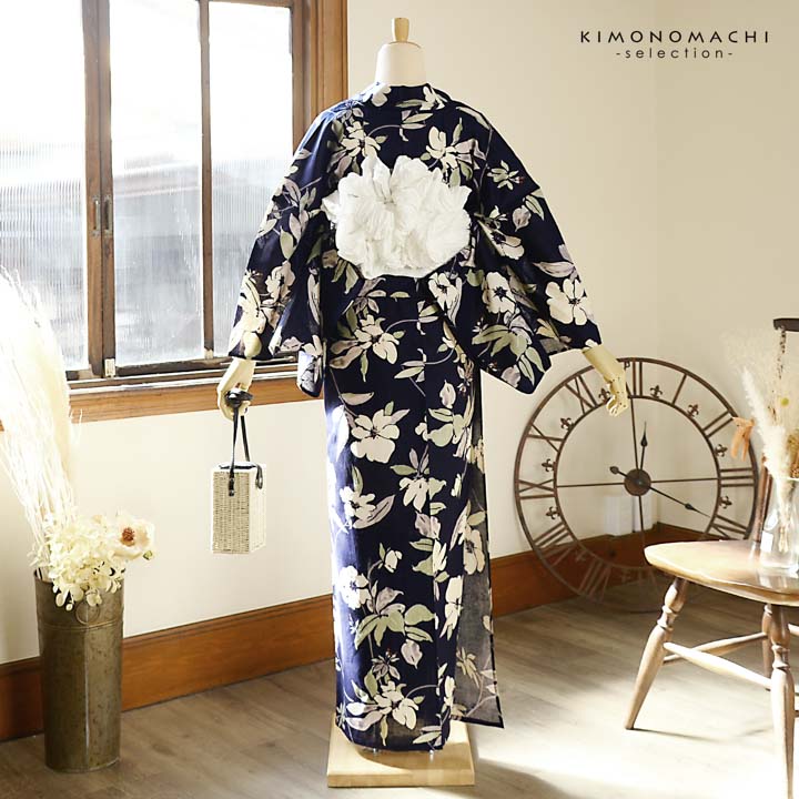 レディース 浴衣 花柄 女性 浴衣 単品 浴衣 レディース 女性浴衣 単品「花子倶楽部：紺地 フラワー」Fサイズ