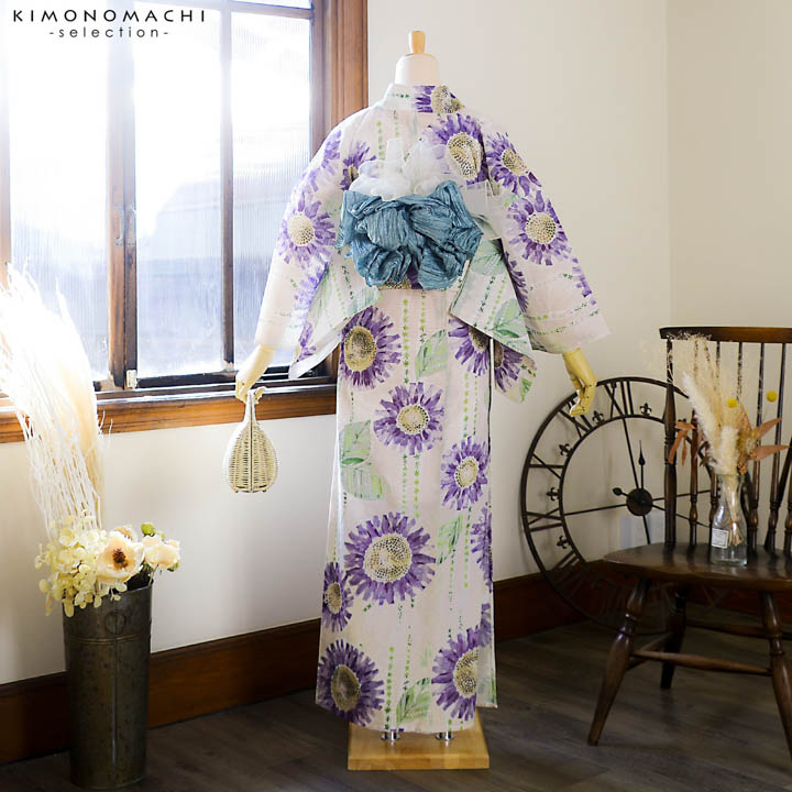 浴衣 レディース ブランド浴衣 単品「みすゞうた 向日葵 紫色 M