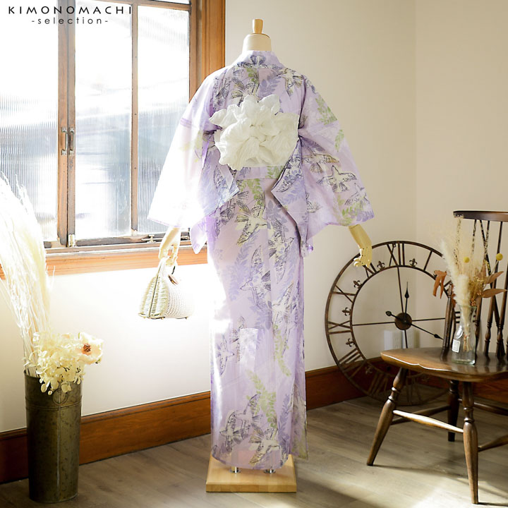 浴衣 レディース ブランド浴衣 単品「みすゞうた 花と鳥 白藤色