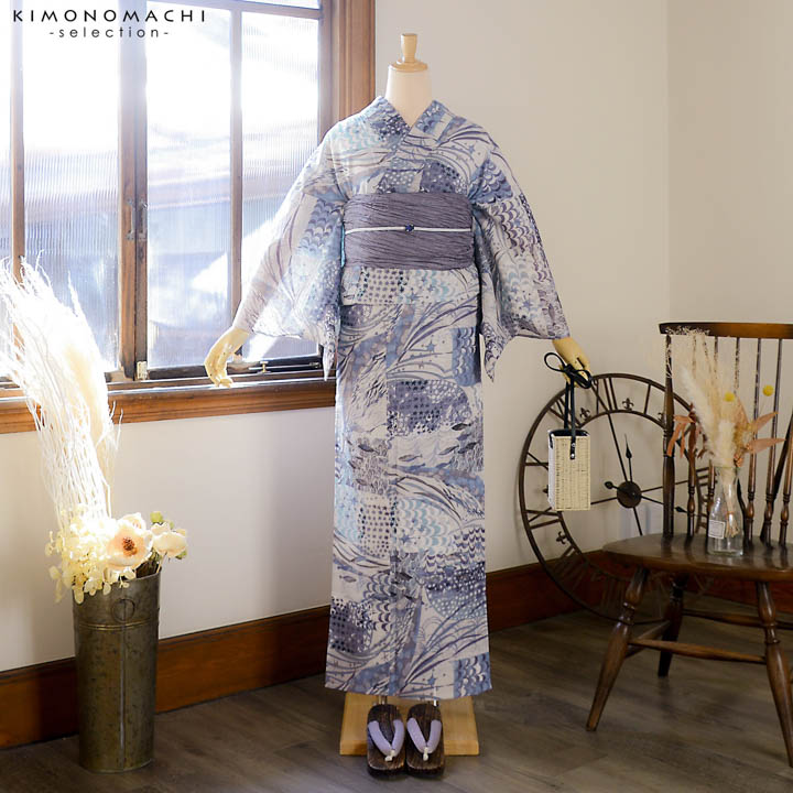 浴衣 レディース ブランド浴衣 単品「みすゞうた 波の子守唄 紫鼠色 M