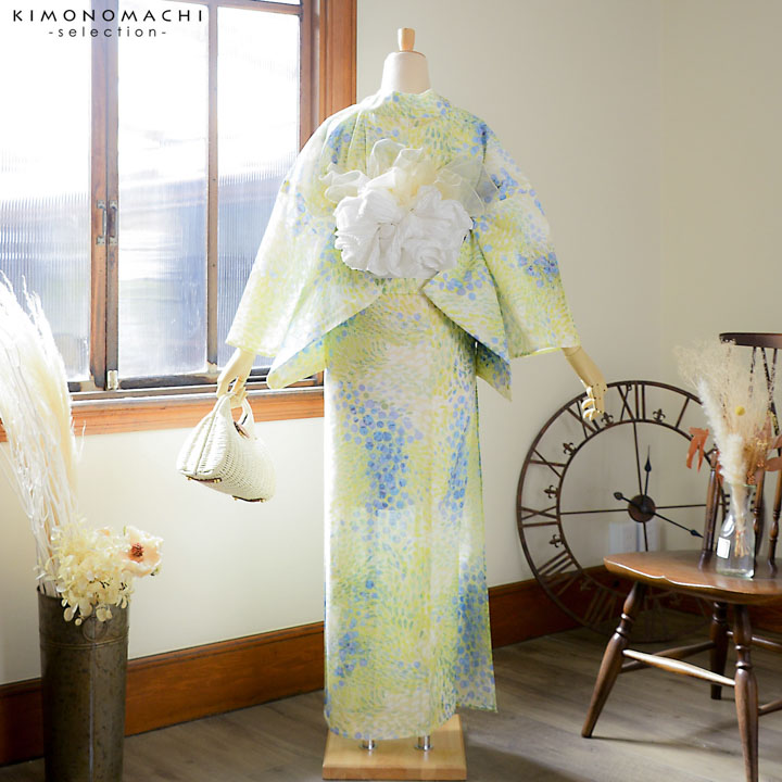 ナナイロゆんた✾m1136＊新品 洗える夏着物 薄物 仕付糸付 小紋 ナナイロゆんた様専用✾m1136＊新品 洗える夏着物 薄物 仕付糸付