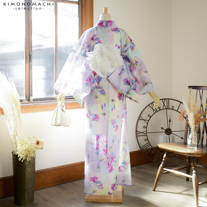 浴衣 レディース ブランド浴衣 単品「みすゞうた つつじ 黄緑×中紅色 M