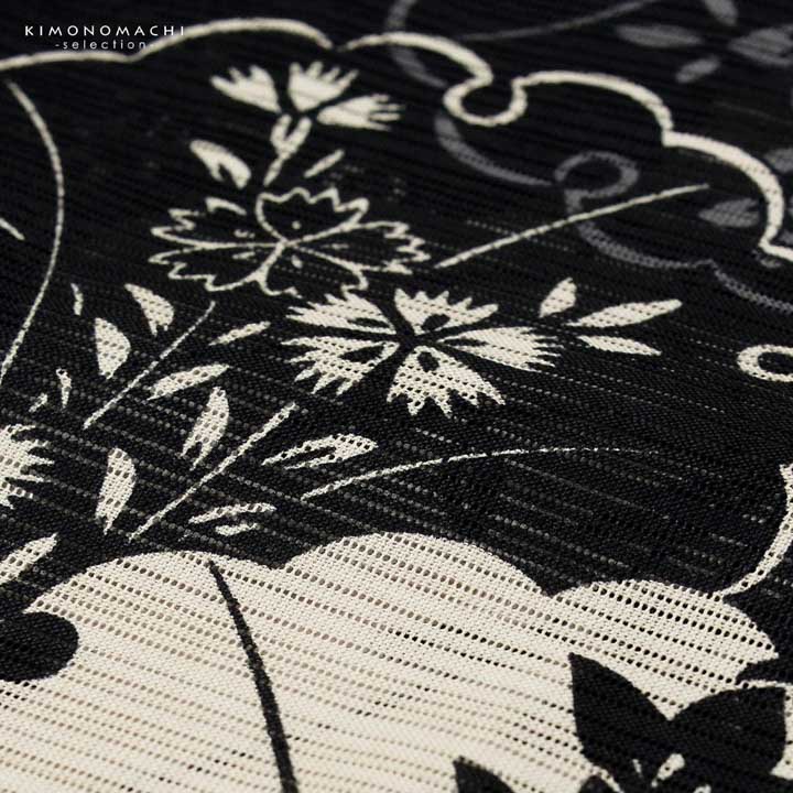浴衣 レディース 単品 お仕立て上がり浴衣 綿絽浴衣「雪輪、秋草 黒」F
