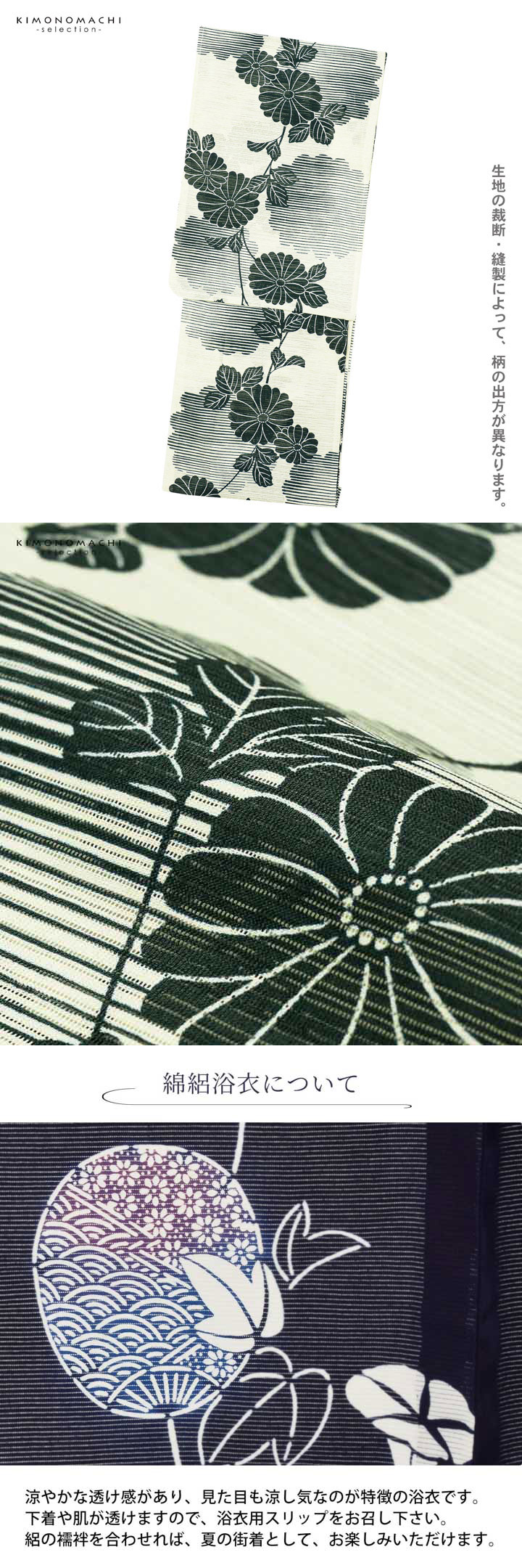 浴衣 レディース 単品 お仕立て上がり浴衣 綿絽浴衣「菊に雲形