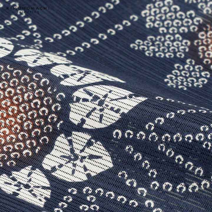 浴衣 レディース 単品 お仕立て上がり浴衣 綿絽浴衣「絞り風ひまわり 紺藍×