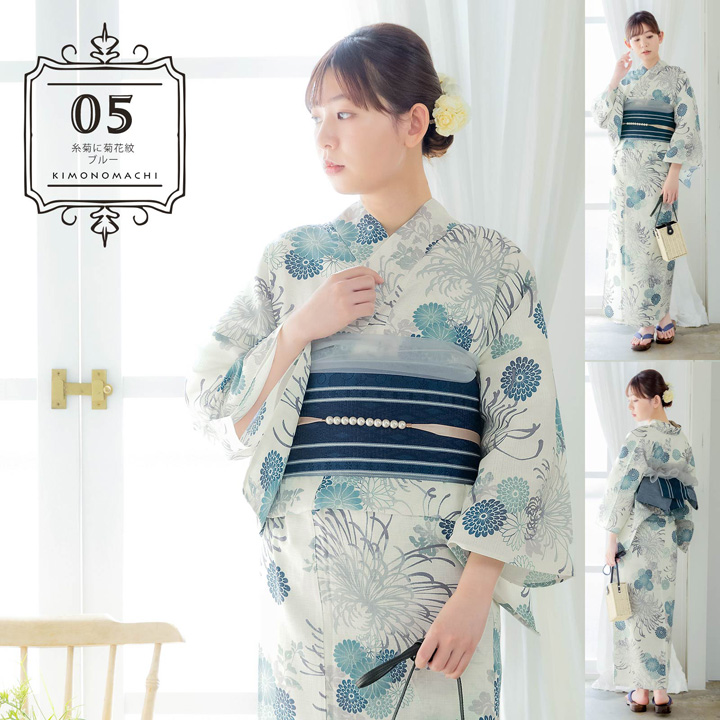 専用ページ【浴衣単品】乱れ青菊 美品 フリーサイズ 新品未使用品 浴衣 レディース 単品 「紺 白、青の糸菊」 フリーサイズ yukata