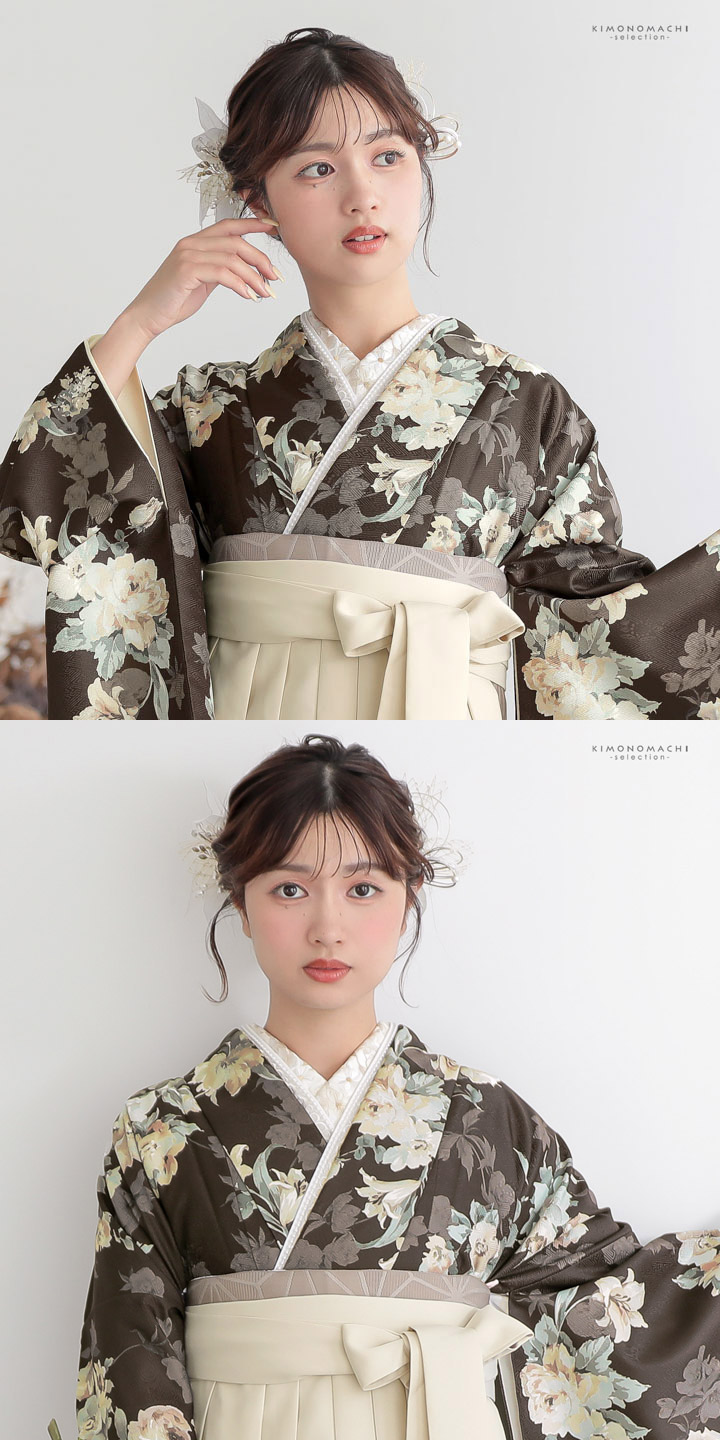 パール付き 重ね衿 伊達衿 単品「刺繍×パール グレー」日本製