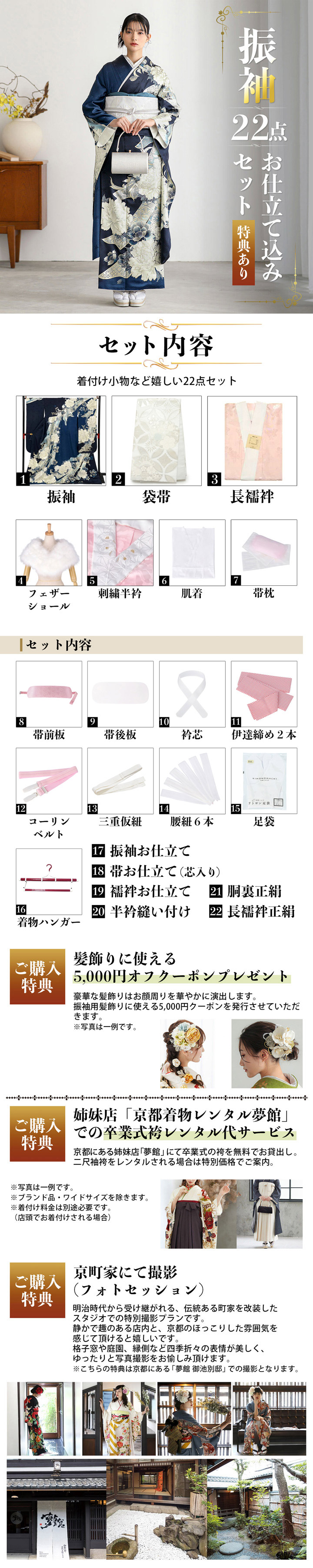 未仕立て 振袖 22点セット「紺 牡丹に熨斗」仮絵羽 振り袖 正絹 着物 ブランド振袖 成人式 結婚式 結納 パーティー 晴れ着 【メール便不可】
