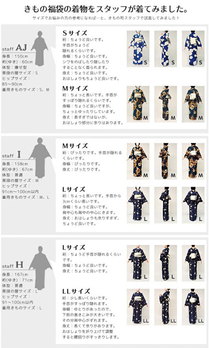 KIMONOMACHI 洗える着物 セット「袷着物：鶴と花紋に紗綾形 紺色＋京