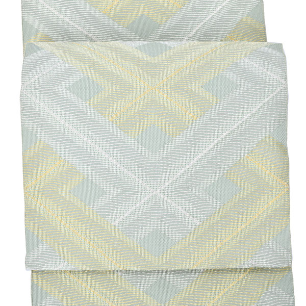 中古品)仕立て上がり 袋帯 「変わり菱組み」 礼装 人間国宝 北村武資作  