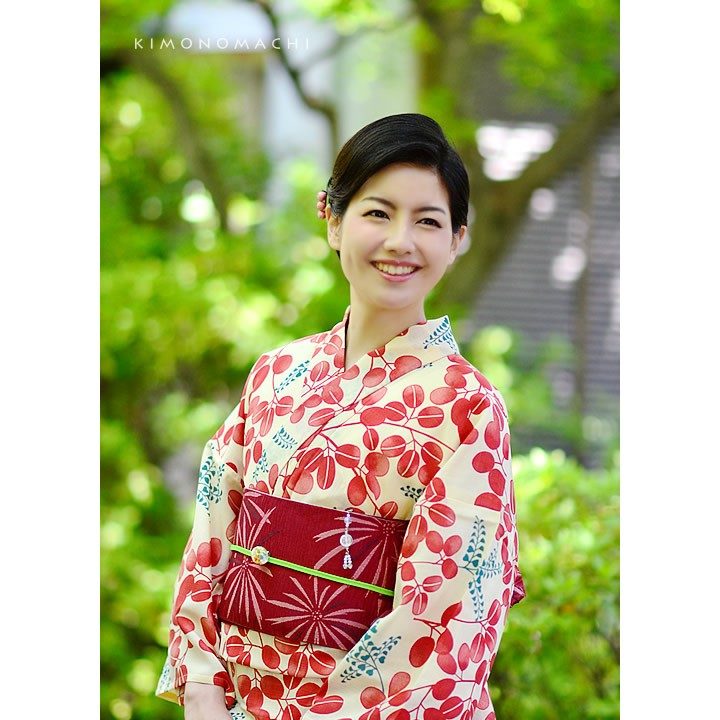 浴衣扇に菊柄グリーンプレタ仕立て上がりトールサイズLL 紅梅生地