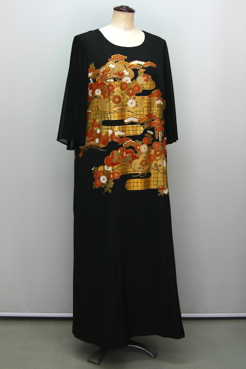 080一点物の正絹留袖ドレス【留袖ドレス 着物リメイクドレス 和ドレス