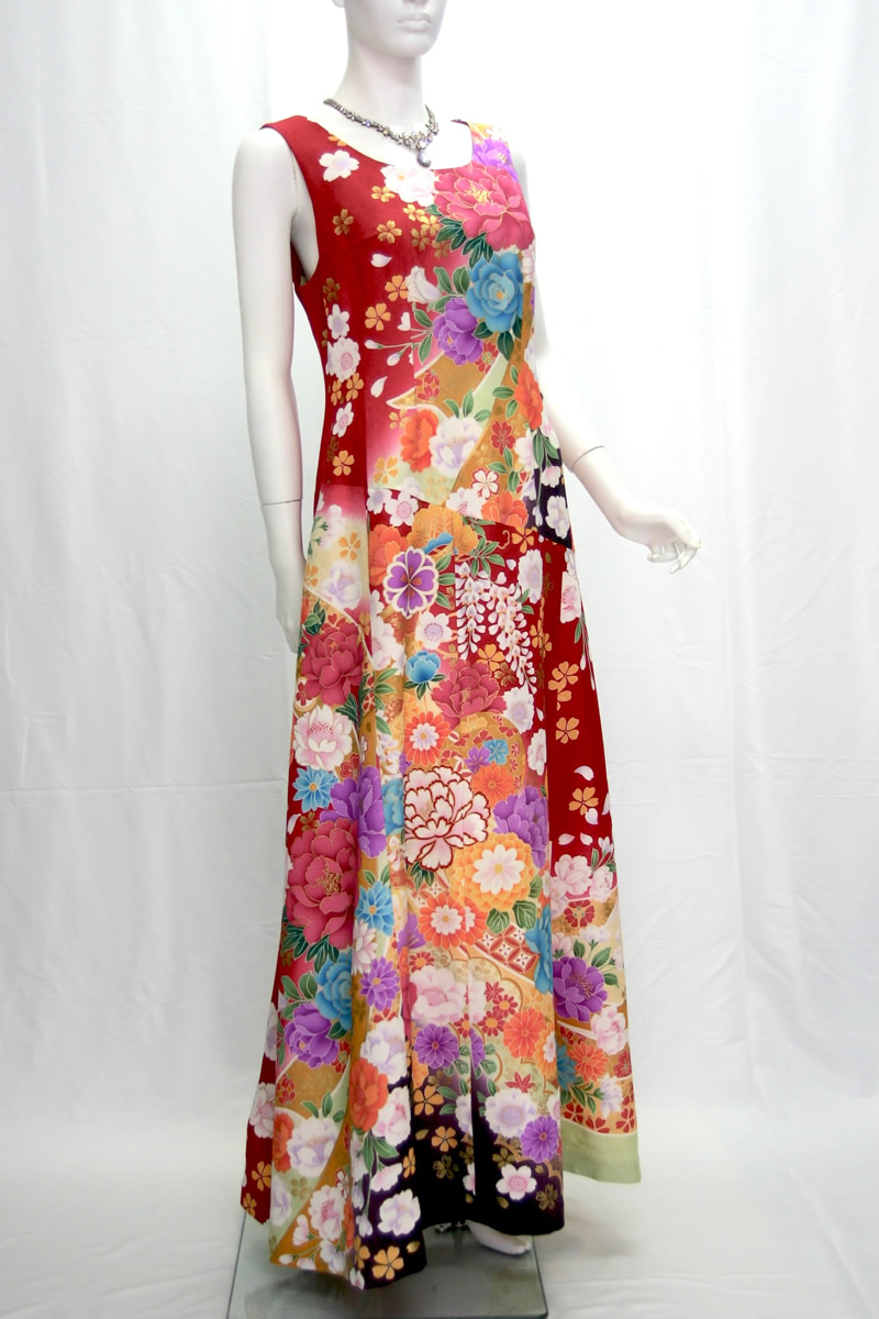 2233一点物の正絹振袖ドレス【着物ドレス 着物リメイク 和ドレス