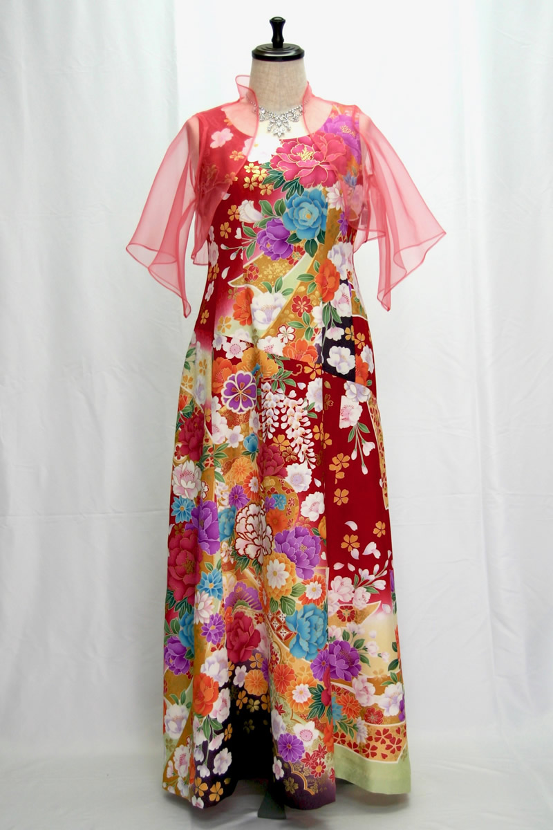 2233一点物の正絹振袖ドレス【着物ドレス 着物リメイク 和ドレス