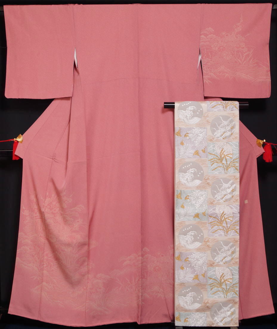 着物セット 訪問着・袋帯 2点セット 裄長 サイズ 江戸小紋文様 垣に